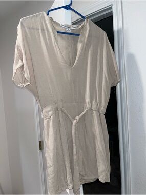 Light Beige V-Neck Tie-Waist Women's Dress